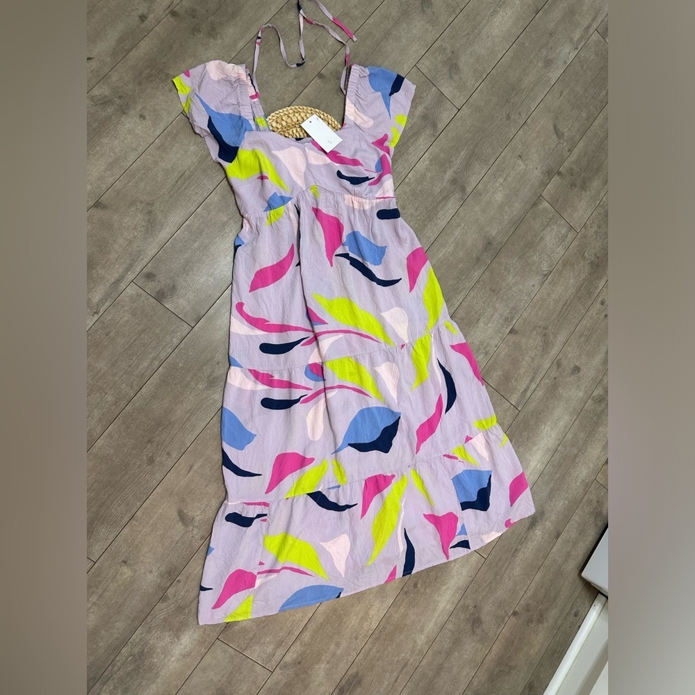 New Isabel Maternity Women’s Multicolor Printed Tiered Midi Flutter Dress Medium